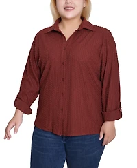 Ny Collection Women's Plus Size Long Sleeve Textured Knit Top