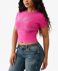 True Religion Women's Crew Neck Crystal Baby T-Shirt