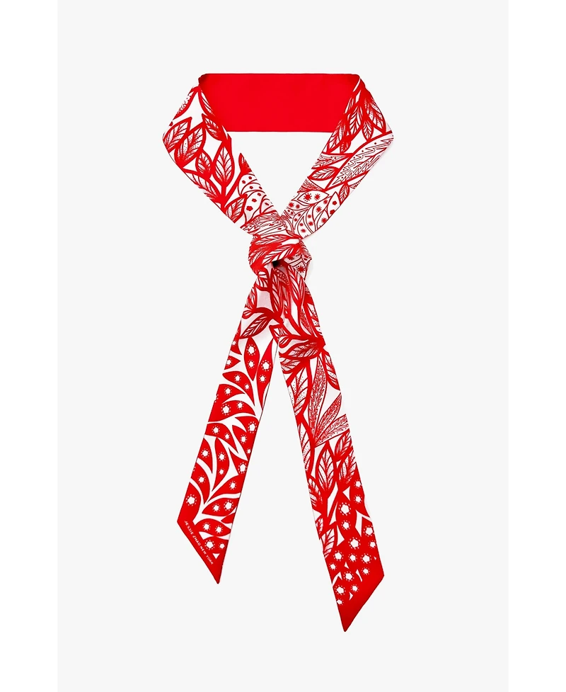 Jessie Zhao New York Silk Skinny Scarf Scarlet Tree of Life