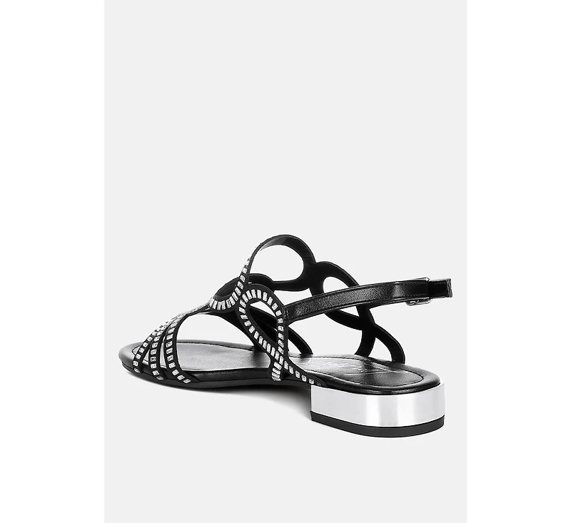 Jisters Cut Out Detail Rhinestone Flat Sandals