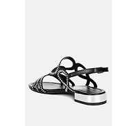 Jisters Cut Out Detail Rhinestone Flat Sandals
