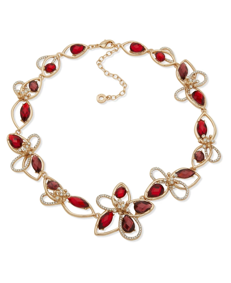 Anne Klein Gold-Tone Floral Stone Drama Necklace