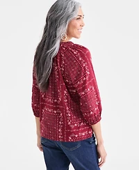 Style & Co Petite Smocked Knit Intricate Patchwork Top, Macy's Exclusive