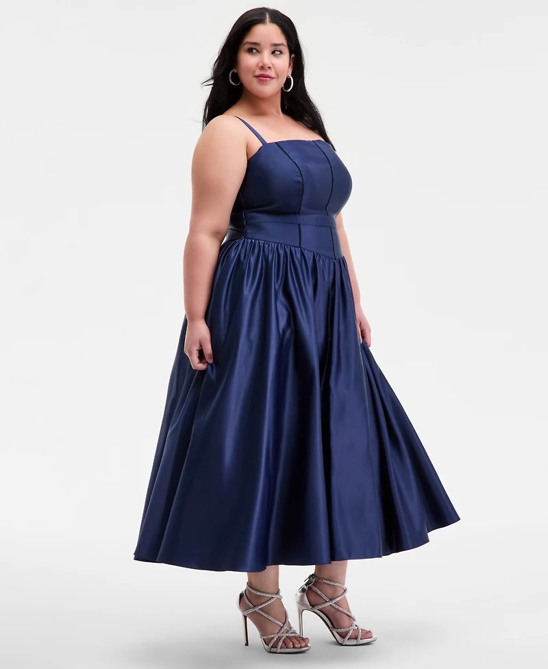 B Darlin Plus Satin Square-Neck Midi Dress
