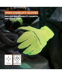 RefrigiWear Men's HiVis Ergo Grip Latex Coated Work Gloves High Visibility (Pack of 12 Pairs)
