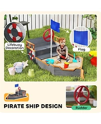 Outsunny 62 in. Wooden Kids box with Bottom Liner, Seats, Storage,