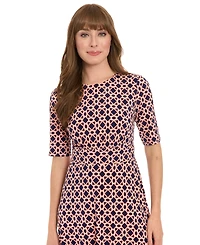 London Times Women's Printed Elbow-Sleeve A-Line Dress