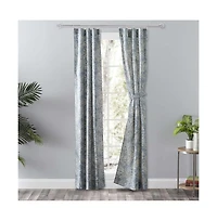 Ellis Curtain Lexington Leaf Pattern on Colored Ground Curtain Pair with Ties 56" x 84'' Blue