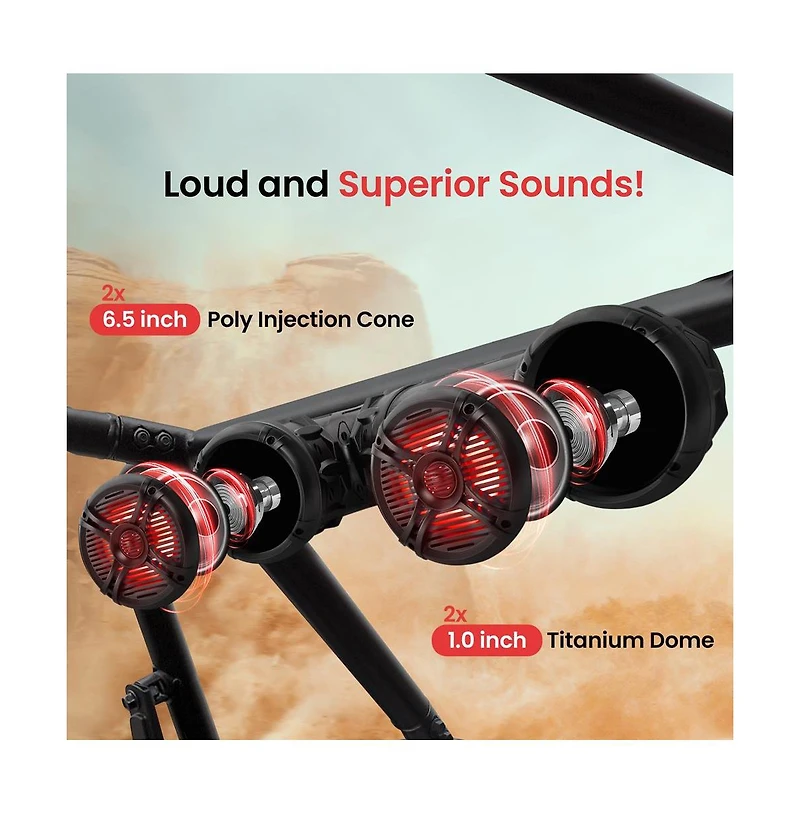 Waterproof Marine Bluetooth Powered Speakers, 800 Watt with Multi-Color Led Lights, 6.5'' for Off-Road, Atv, Utv