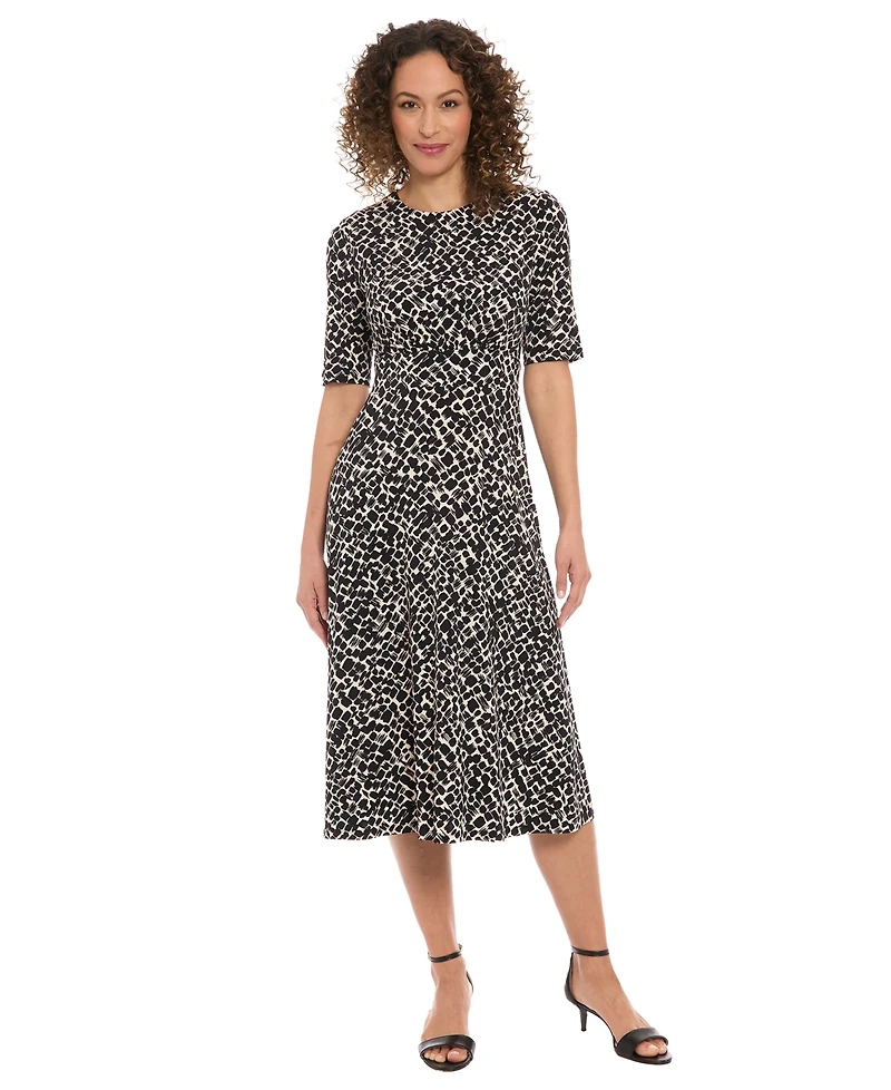 London Times Women's Short-Sleeve Midi Dress