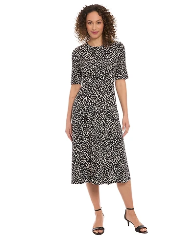 London Times Women's Short-Sleeve Midi Dress
