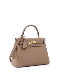 Pre-Owned Hermes Kelly 28 Handbag Brown Evercolor with Gold Hardware