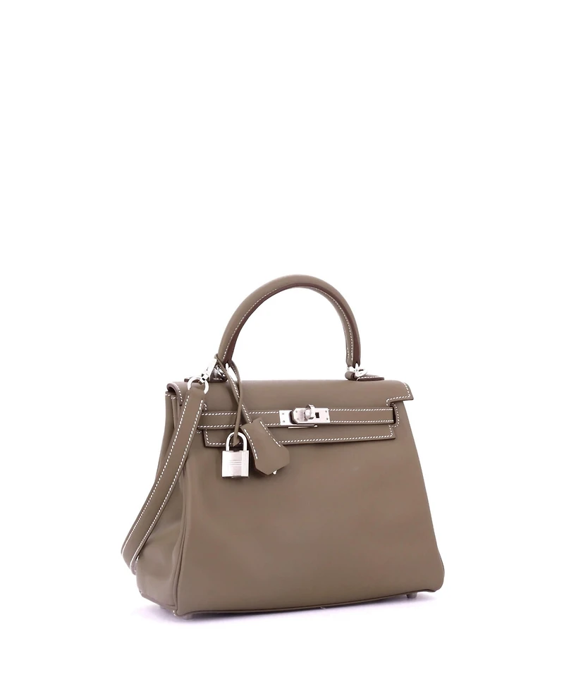 Pre-Owned Hermes 25 Handbag Grey Swift with Palladium Hardware
