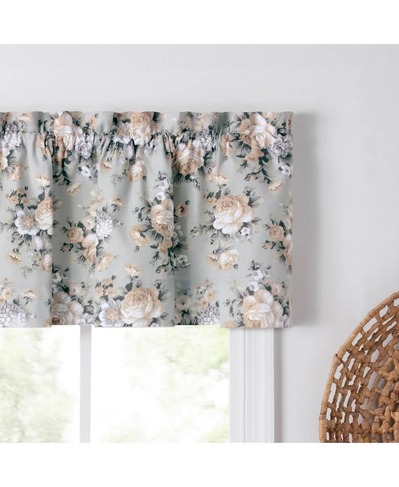 Ellis Bella Rose Stylish Medium Scale Printed Floral Pattern 1.5" Rod Pocket Tailored Valance 58"x15" Mist
