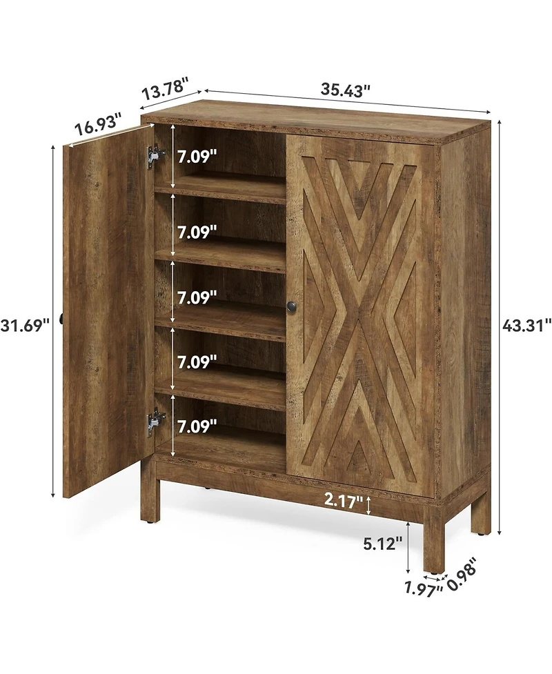 Tribesigns 5-Tier Shoe Cabinet for Entryway, Industrial Wooden Shoe Organizer with Adjustable Shelves