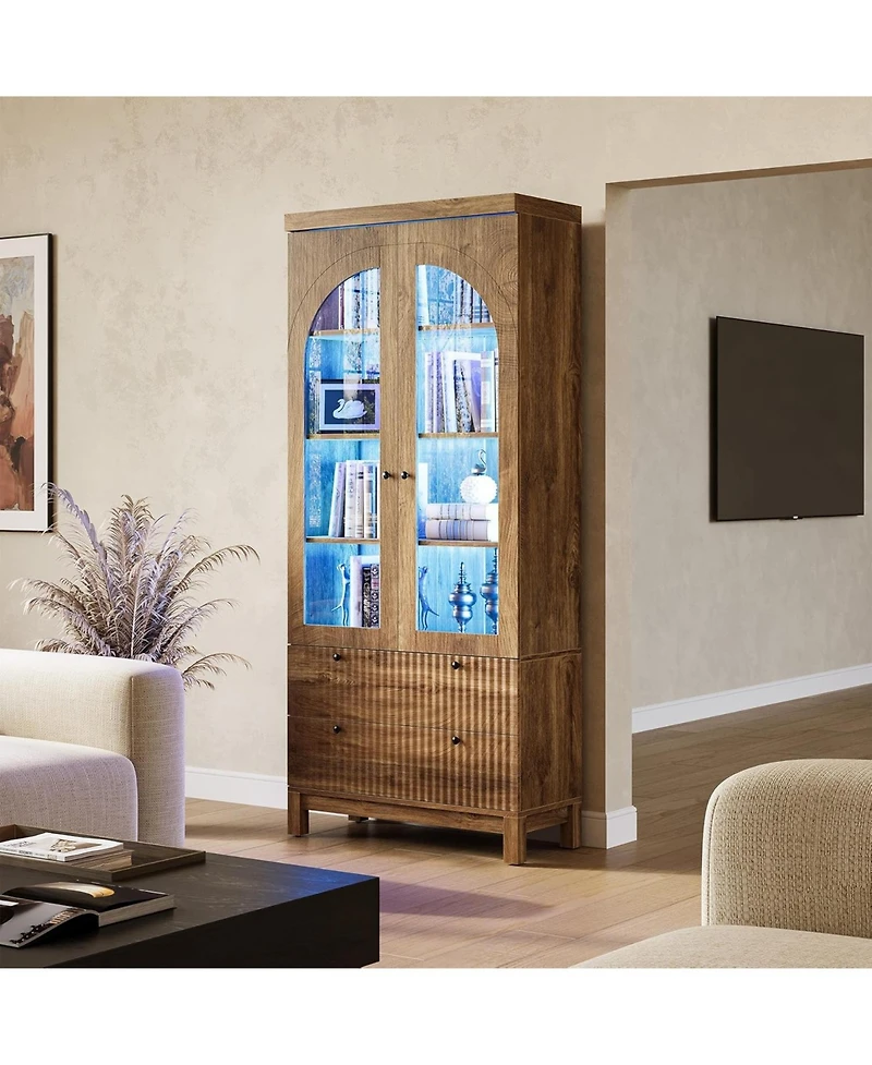 Tribesigns Farmhouse Kitchen Pantry, Free-Standing Wooden Pantry Cabinet, Space Saving Storage Shelf with Two Drawers