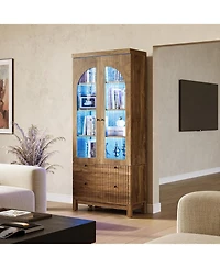 Tribesigns Farmhouse Kitchen Pantry, Free-Standing Wooden Pantry Cabinet, Space Saving Storage Shelf with Two Drawers