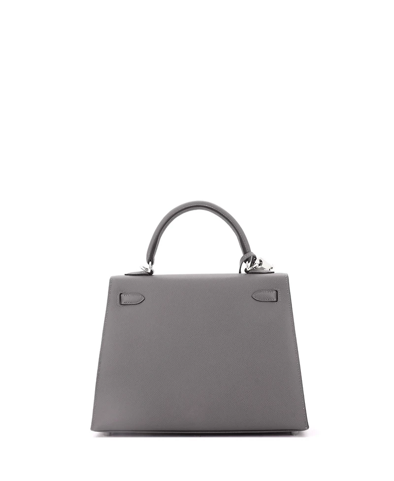 Pre-Owned Hermes Kelly 25 Handbag Grey Epsom with Palladium Hardware