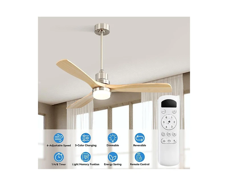 52-inch Modern Minimalist Sand Nickel 3 Blades Ceiling Fan with 3 color Dimmable and Memory Function Light and Remote control
