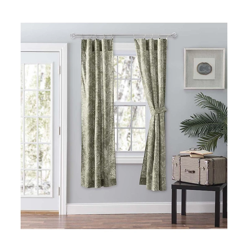 Ellis Curtain Lexington Leaf Pattern on Colored Ground Curtain Pair with Ties 56"x63" Sage