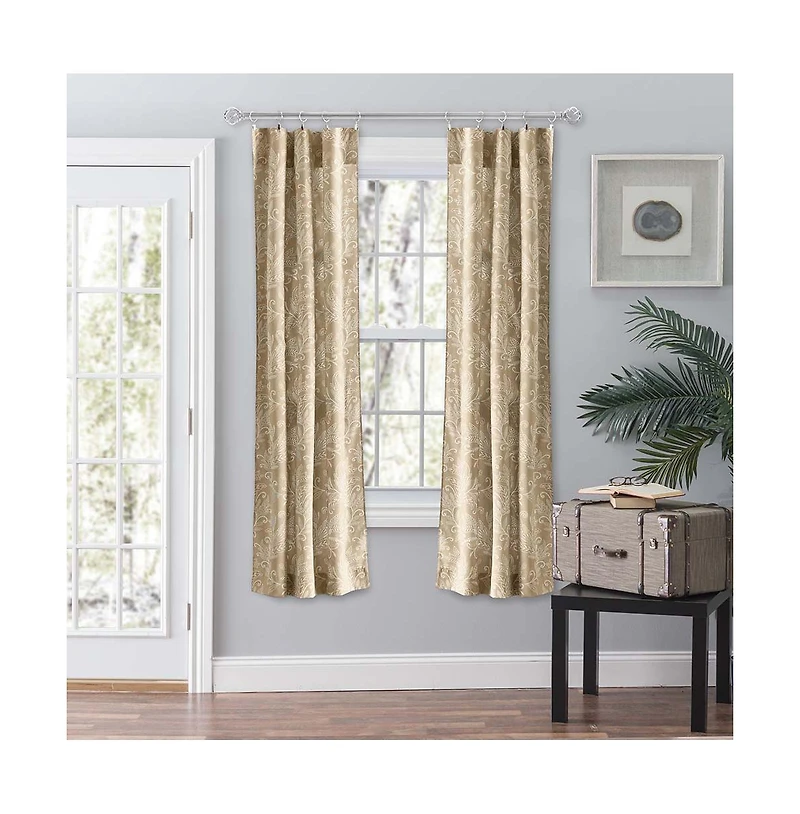 Ellis Curtain Lexington Leaf Pattern on Colored Ground Curtain Pair with Ties 56"x63" Tan
