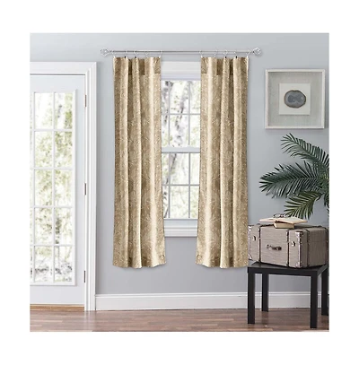 Ellis Curtain Lexington Leaf Pattern on Colored Ground Curtain Pair with Ties 56"x63" Tan