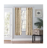 Ellis Curtain Lexington Leaf Pattern on Colored Ground Curtain Pair with Ties 56"x63" Tan