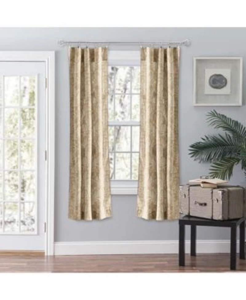 Ellis Curtain Lexington Leaf Pattern On Colored Ground Curtain Pair With Ties 56 X22x63 X22 Tan