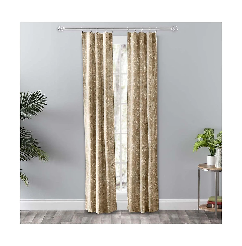 Ellis Curtain Lexington Leaf Pattern on Colored Ground Curtain Pair with Ties 56"x84" Tan