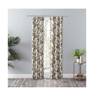 Ellis Curtain Madison Floral Printed Natural Ground 3" Rod Pocket Tailored Panel Pair with Tiebacks 56" x 84" Brick