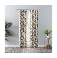 Ellis Curtain Madison Floral Printed Natural Ground 3" Rod Pocket Tailored Panel Pair with Tiebacks 56" x 84" Brick