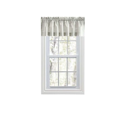 Ellis Curtain Plaza Classic Ticking Stripe Printed on 1.5" Rod Pocket Natural Ground Tailored Valance 58" x 15" Sage