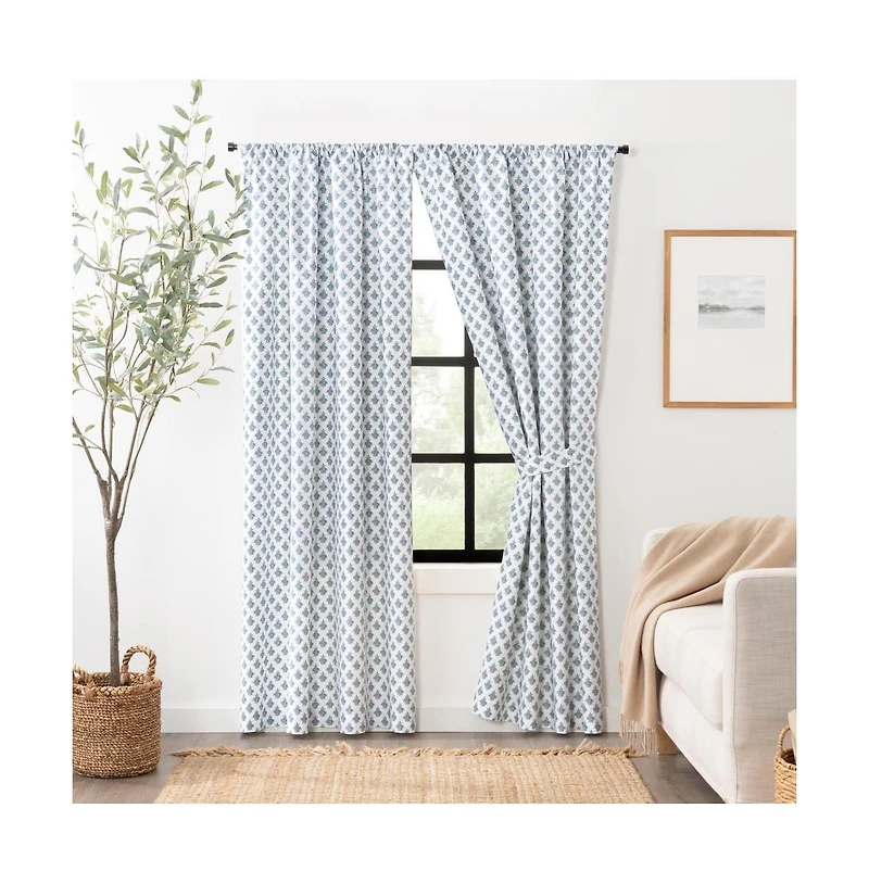 Ellis Curtain Manchester 3" Rod Pocket 100% Cotton Machine Wash and Dry Curtain Pairs 100" x 72" Blue