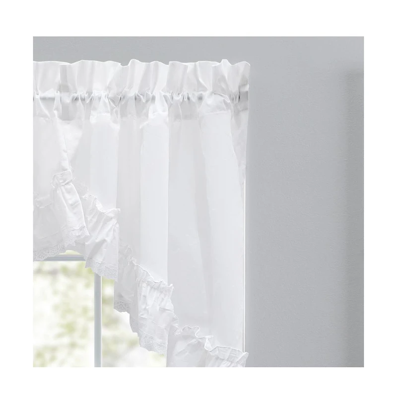 Ellis Curtain Madelyn Ruflled Victorian 1.5" Rod Pocket Swag for Windows Lace Edge 82" x 38