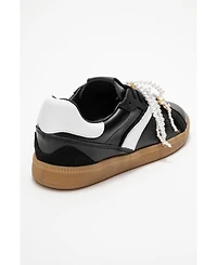 Forever & Always Shoes Taren Leather Pearl Buckle Sneakers (Women)