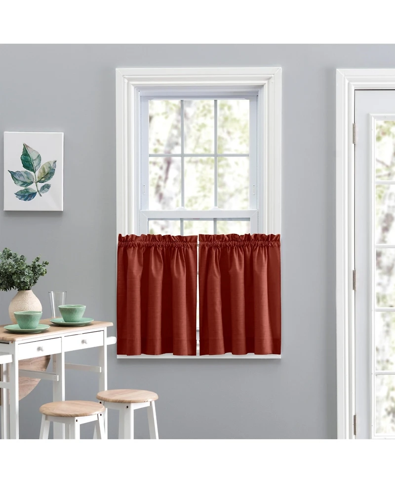 Ellis Lisa Solid Color 1.5" Rod Pocket Poly Cotton Duck Fabric Tailored Tiers 56"x24" Red