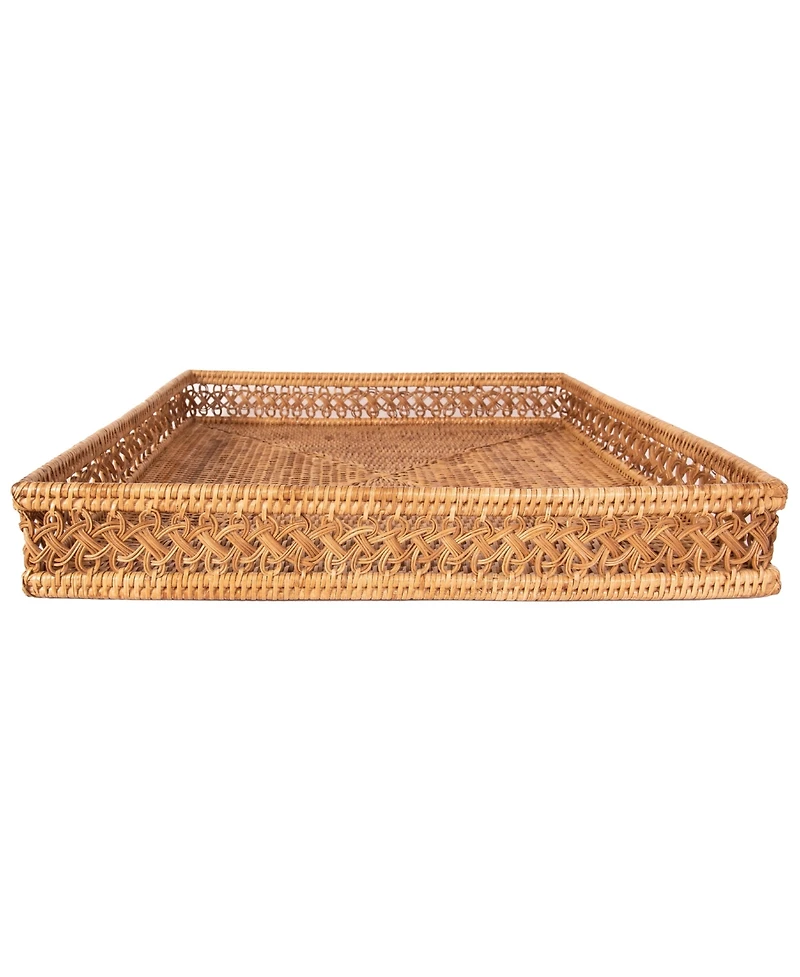 Artifacts Rattan Seca Design Square Tray 18" With Glass Insert