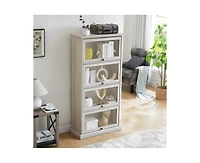 Casainc Glass Display Cabinet 4 Tier Storage Curio with Flip up Doors