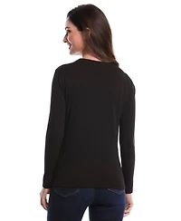 Rafaella Petite Embellished Neck Long Sleeve Top