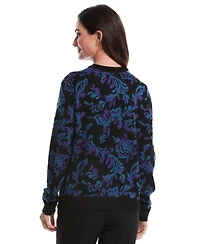 Rafaella Petite Scrolls Print Crew Neck Novelty Long Sleeve Sweater