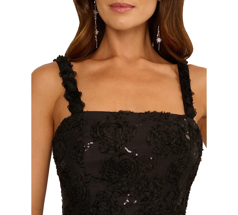 Adrianna Papell Women's Square Neck Soutache Flounce Short Dress