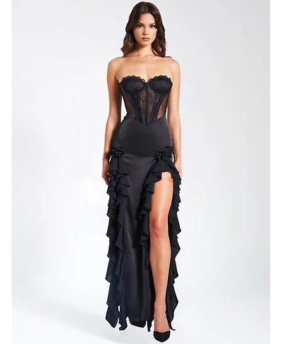 Miss Circle Women's Talia Satin Lace Corset Maxi Dress
