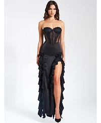 Miss Circle Women's Talia Satin Lace Corset Maxi Dress