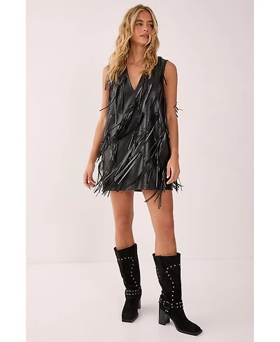 Nasty Gal Women's Faux Leather Tassel Plunge Mini Dress