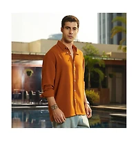 Campus Sutra Men's Rust Orange Breezy Wrinked Shirt