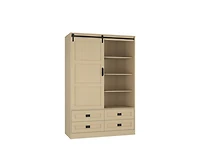 Casainc Tall Cabinet Wardrobe Closet Clothing with Hanging Rod Barn Door Drawers Open Shelves