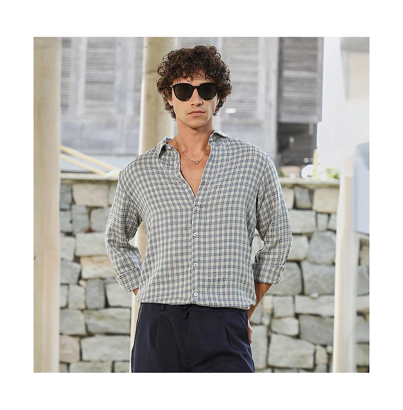 Campus Sutra Men's Icy Blue Bi-Check Shirt