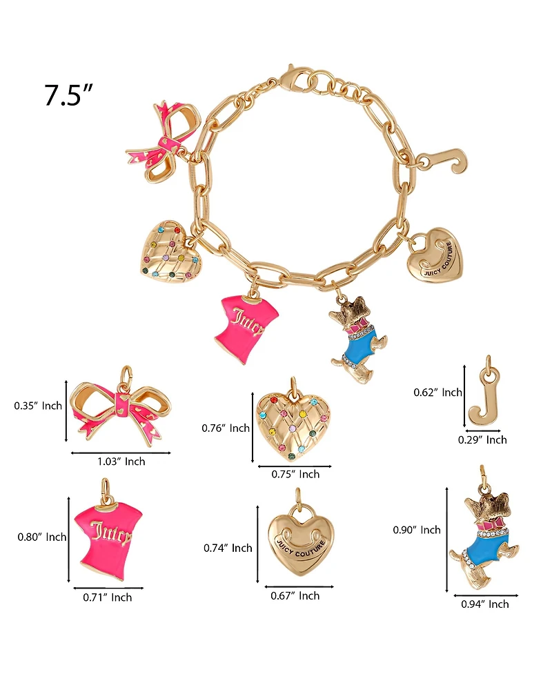 Juicy Couture Pink and Gold Charm Bracelet with Bow, Dog, and Heart