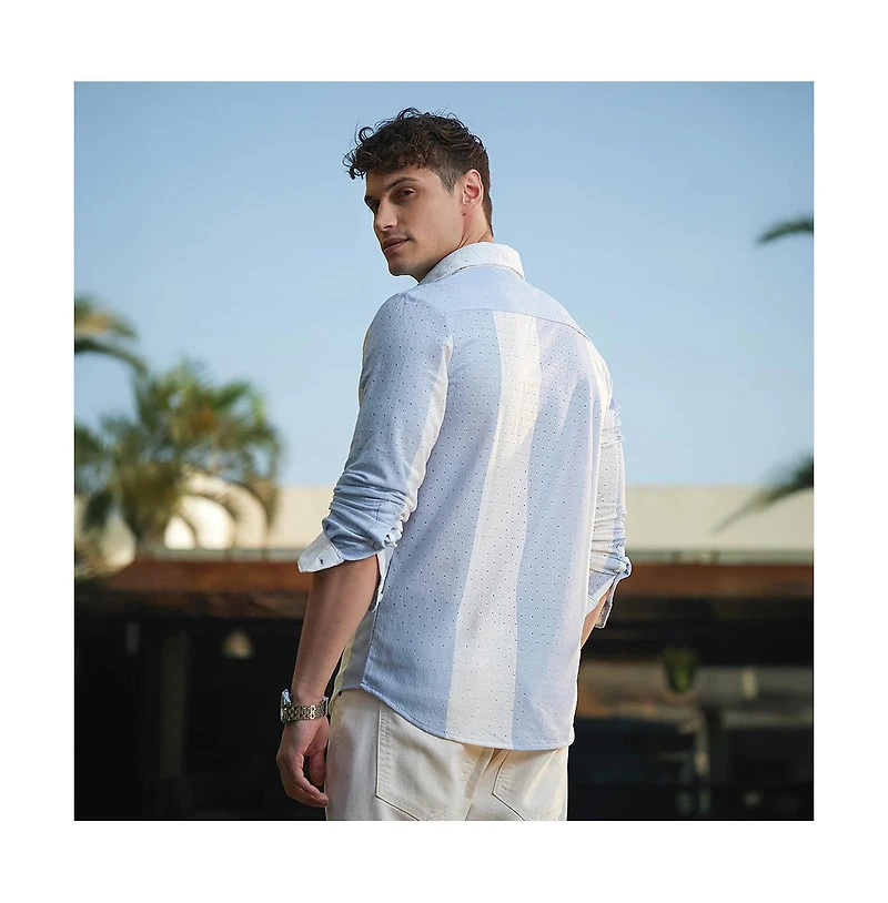 Campus Sutra Men's Powder Blue & Daisy White Panel-Tactile Shirt