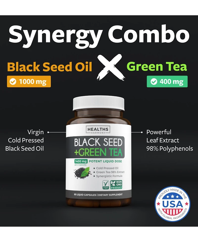 Black Seed Oil + Green Tea Liquid Capsules, 60ct
